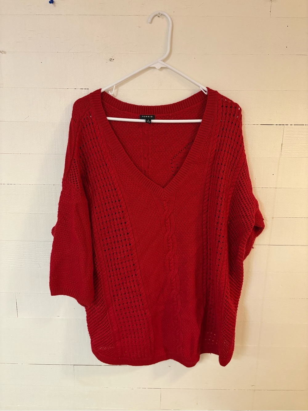 Torrid Size 3 Red Cable Knit V Neck Wool Blend Sweater